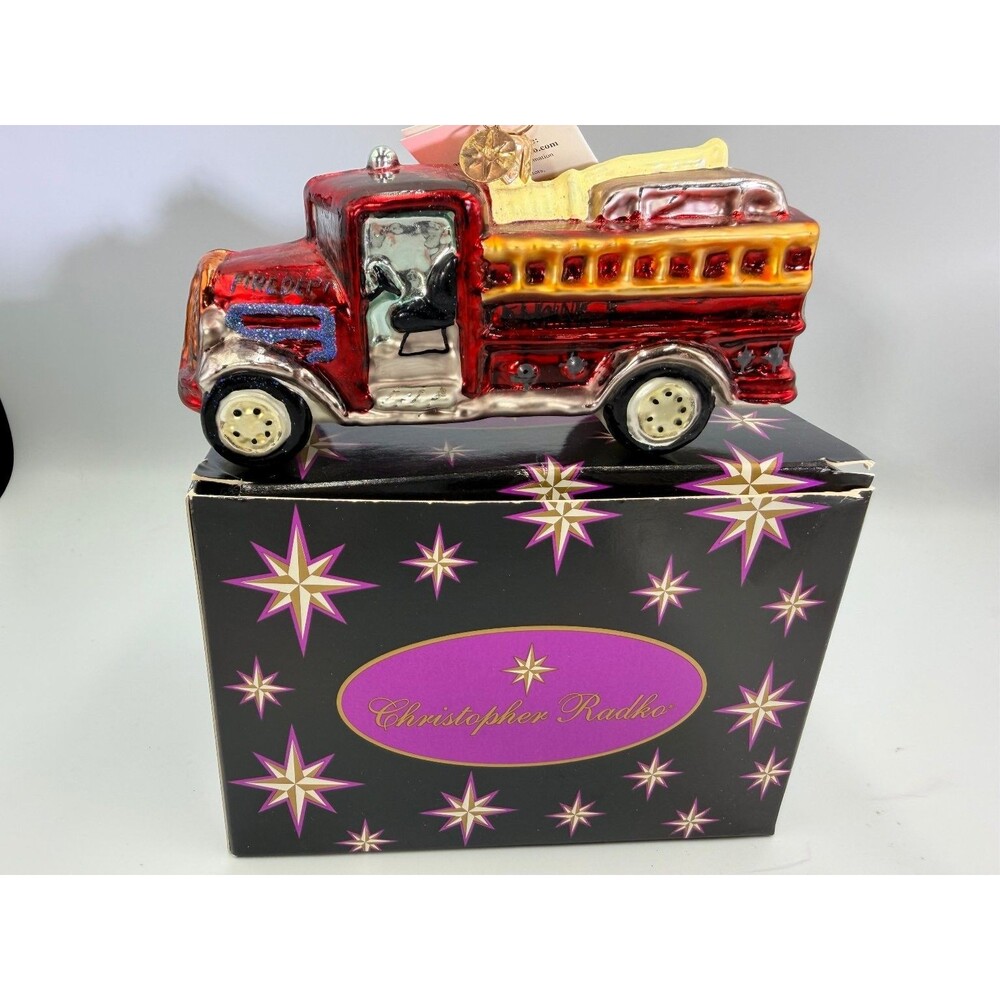 Christopher Radko RED 'N READY Fire Truck Ornament 1999-2000 w-Tag & Box